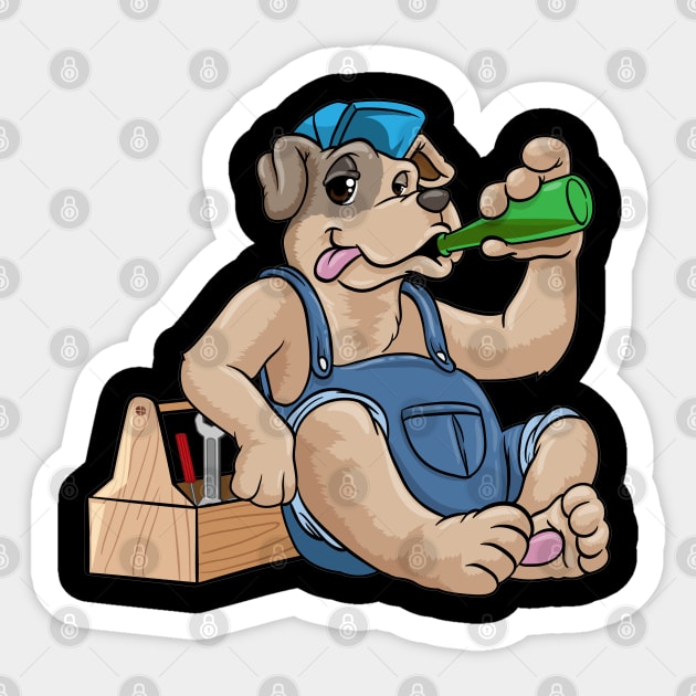 Dog as mechanic with tool box and tool Sticker by Markus Schnabel